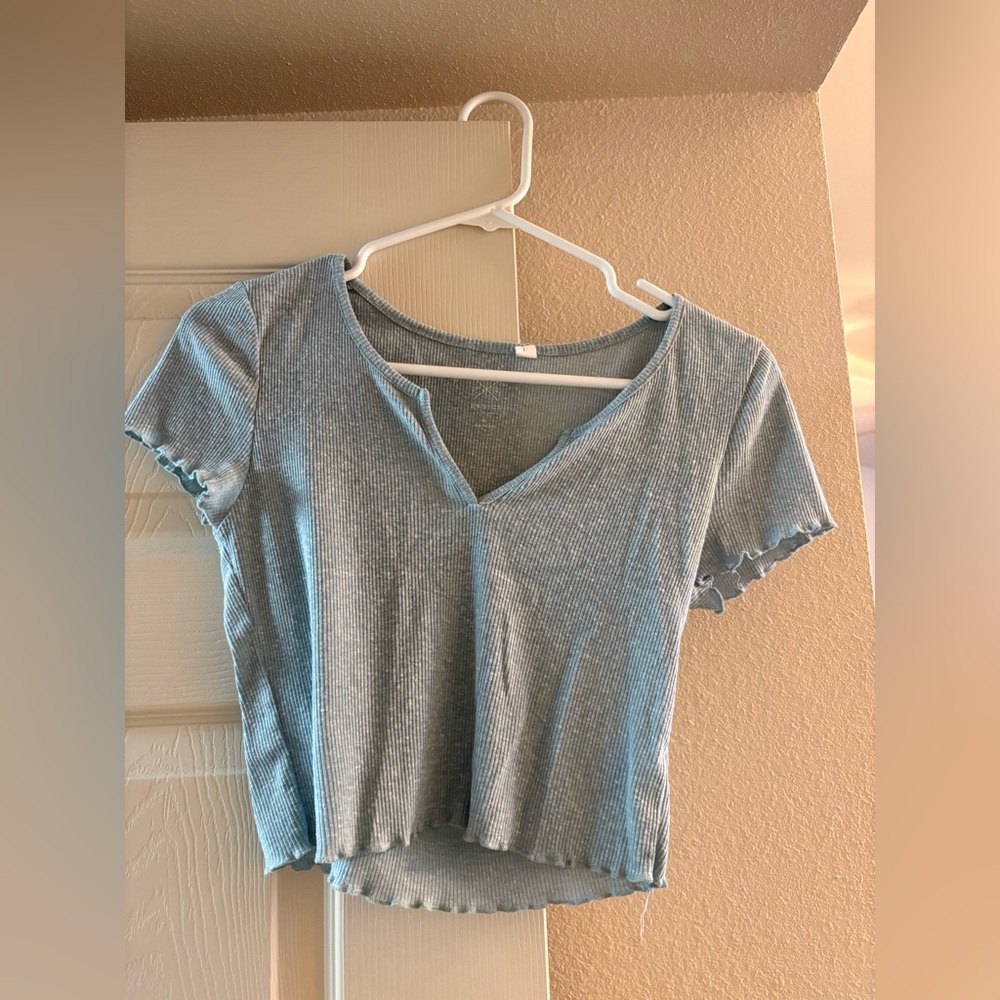 PacSun Sky Blue Ribbed Short Sleeve Top